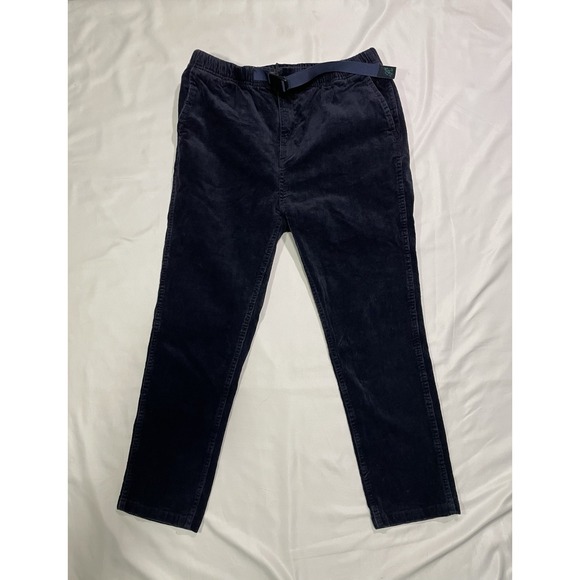 Gramicci Corduroy Pants Size S W28 L23 Elastic Waist High Rise Dark Navy Belted - Picture 1 of 10
